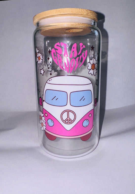 16 oz glass tumbler “stay groovy”