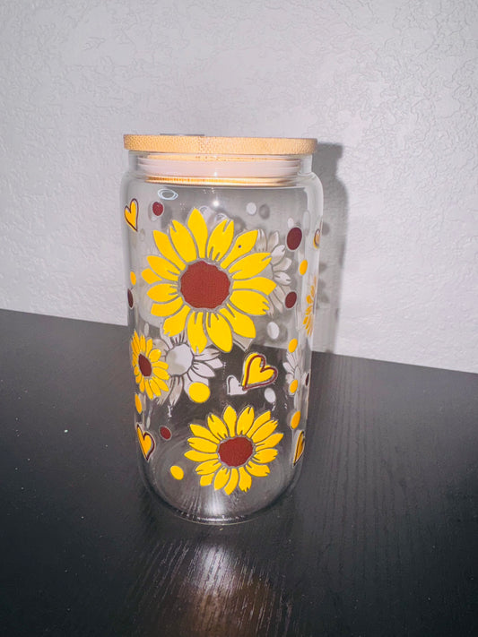 16 oz Glass Libbey Cup “sunflowers”