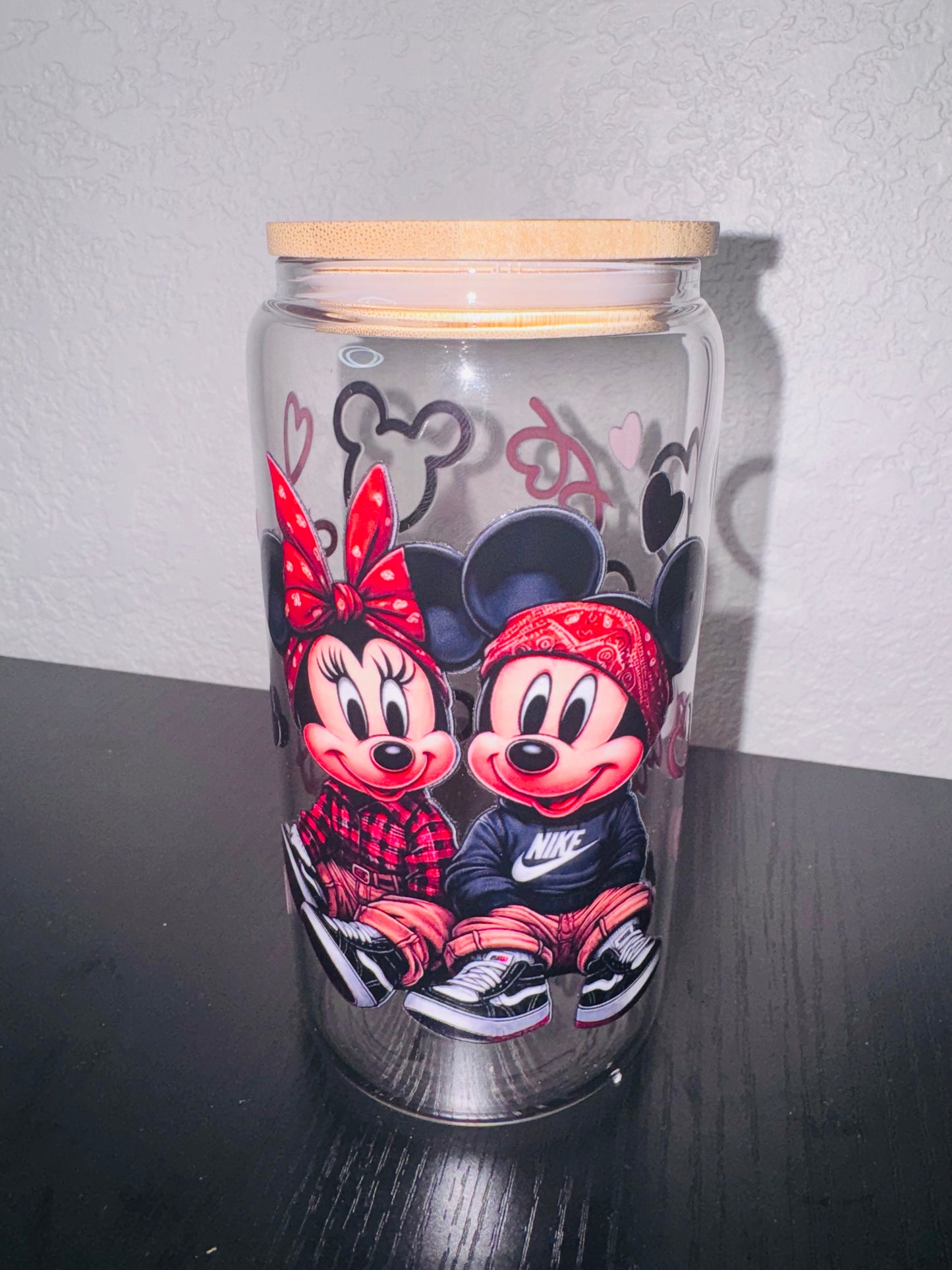 16 oz Glass Libbey Cup “mickey&minnie”