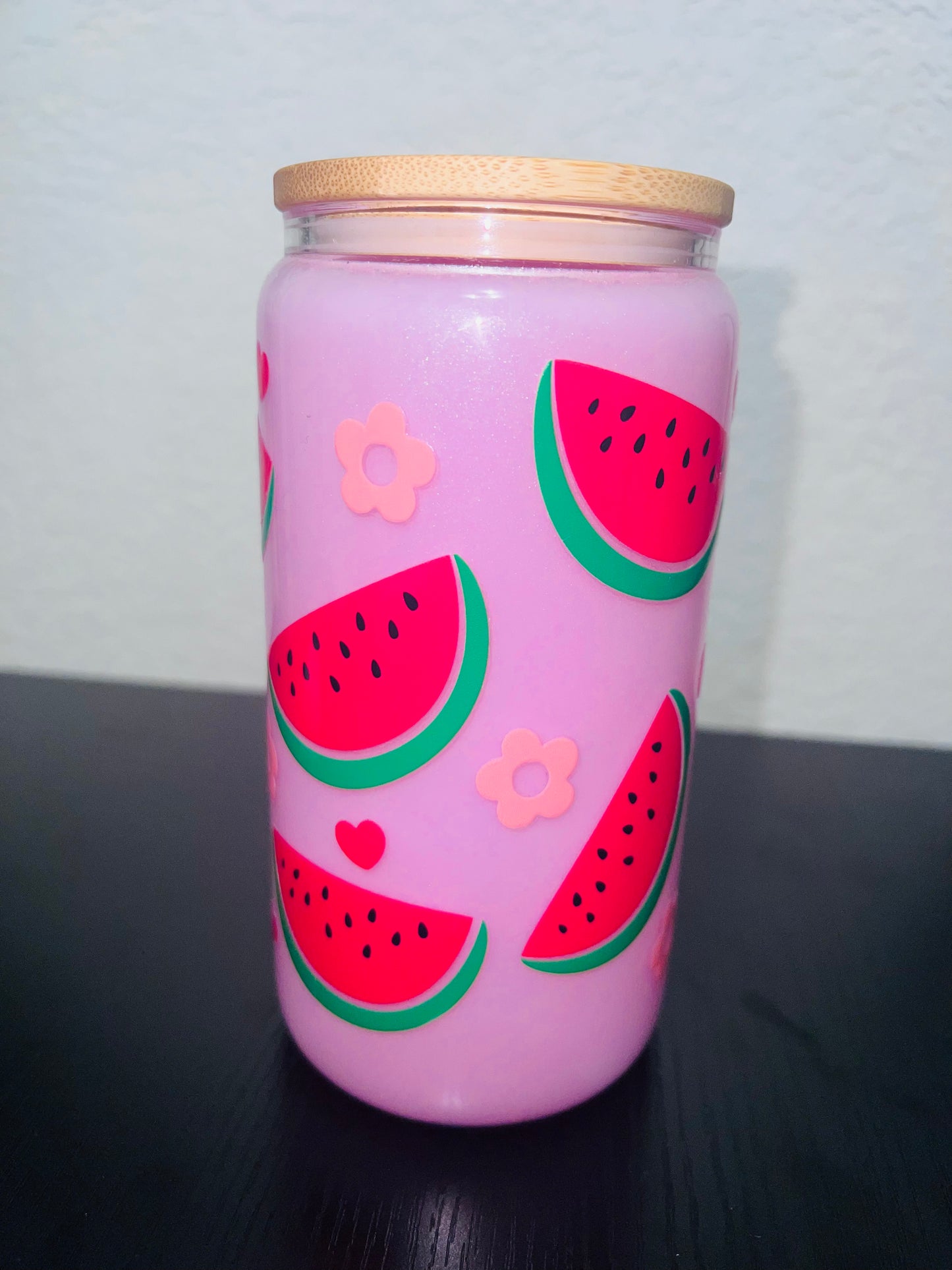 16 oz Snowglobe Glass Cup “Watermelon”